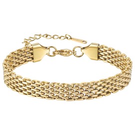 14K Gold Plated Chunky Chain Gold Adjustable Bracelet for Women - Non Tarnish, Waterproof Mesh & Bangle Bracelets Lightweight Trendy Chain Bracelet 8mm Mesh Link Chain Thanksgiving Christmas Birthday