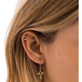 Minimalist Cross Star Dangle Drop Small Hoop Earrings for Women Girls Men S925 Sterling Silver Charms Huggie Constellation Long Star Cartilage Tiny Studs Earring Pierced Ear Jewelry (gold plated)