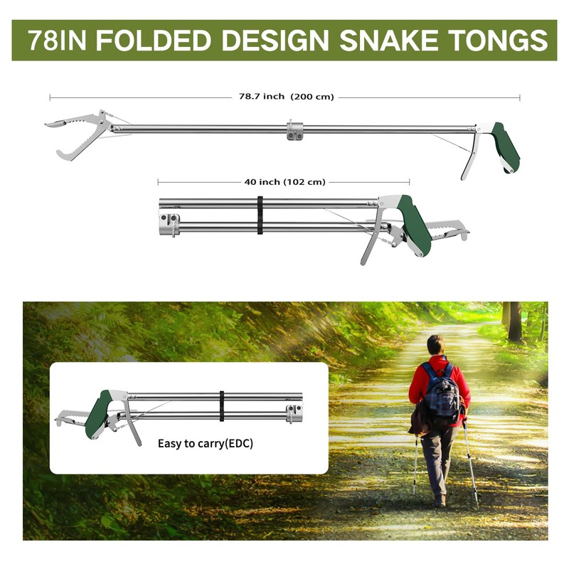 GYORGKSHI 78“ Snake Tongs Collapsible Grabber, Professional Reptile Snake Catcher