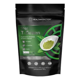 HEALTHADDICTION - Shot Termogénico T Green con L-Carnitina, Té Verde y Cromo - Potencia tu Energía con un Delicioso Sabor a Limón - Ideal para tu Rutina de Ejercicio - 30 Sobres de 6.5g cada uno