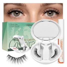 LASHVIEW Pestañas magnéticas suaves mejoradas con aplicador, reutilizables, de aspecto natural, sin pegamento, cómodas y prácticas, en una caja portátil todo en uno (RCY24)