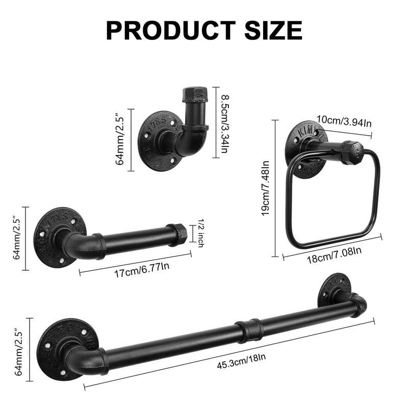 Jeasor 4-Pieces Industrial Pipe Bathroom Towel Ring Kit DIY Wall