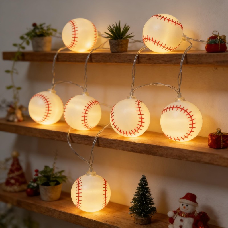 9.8ft Baseball Theme String Lights with Remote,Timer Dimmable Function,USB Powered