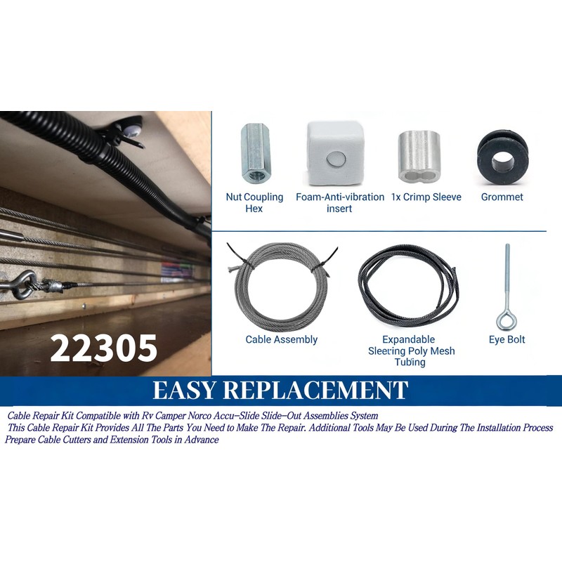 HCLLPS Universal 304 Stainless Steel Accuslide Cable Repair Kit 22305,