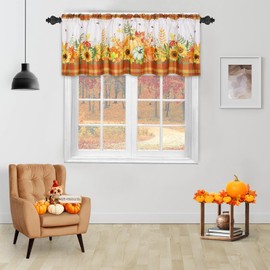 FRAMICS - Cortina para ventana de Acción de Gracias, 60 pulgadas de ancho x 18 pulgadas de largo, 1 panel, calabaza, girasol búfalo a cuadros