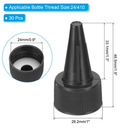 PATIKIL 24/410 Twist Bottle Caps, 30Pcs Plastic Ribbed Edge Squeeze Bottle Replacement Caps with Foam Gasket for Paint Lids Glue Dispensing Bottles, Black