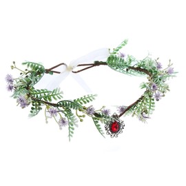 LEEMASING Flower Headband Elf Garland Crown Fairy Floral Diademas Headpiece For Easter Carnival Party Bridal Wedding (Purple Red)