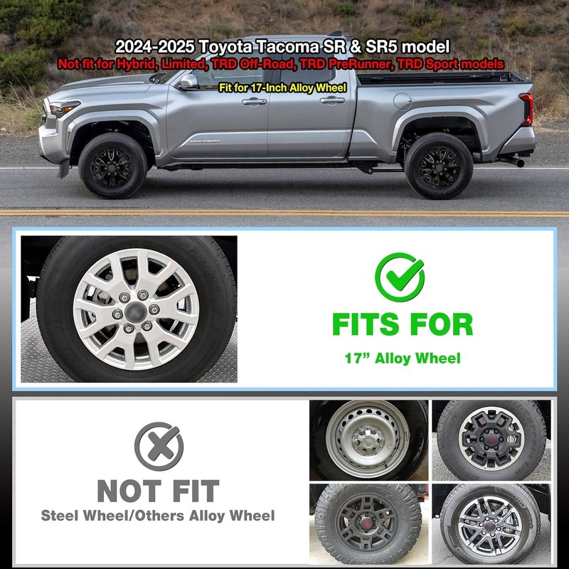 TULALUX Wheel Skins Compatible with Toyota Tacoma 2024-2025; Glossy Black