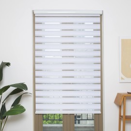 AOSKY Zebra Blinds Cordless Zebra Shades for Windows Free-Stop Roller Windows Shades Dual Layer Light Control for Day and Nigh, Light Filtering Window Shades for Home Easy to Install（W36 X H72, White）