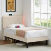 Vecelo Bed Frame with LED Light USB Ports Queen Full