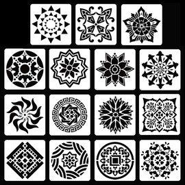 HAIKING Painting Stencils, 15 Pcs Reusable Mandala Drawing Stencils for Wall, Floor, Scrapbook, DIY Crafts (5.9 * 5.9in)