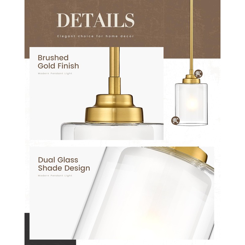 TENGXIN Modern Pendant Light,Brushed Gold Modern Pendant Light for Kitchen