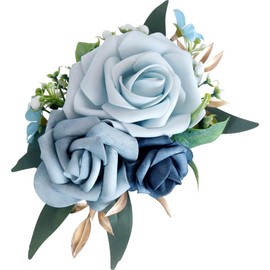 Rose Wrist Corsage Bracelets Bridal Wedding Prom Artificial Flower Wristlet Band Bridesmaid Hand Decor Wristband for Homecoming Ceremony Anniversary (Blue, One Size)