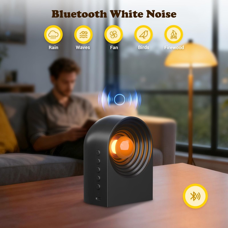 UNEEDE White Noise Sound Machine with Bluetooth Functionality, Night Light,
