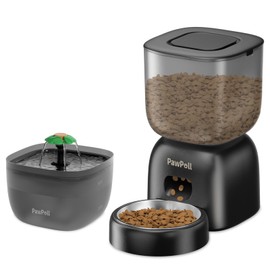 Automatic Cat Feeder and Water Dispenser - Timed Pet Dry Food Dispenser Programmable Portion Control Pet Feeder Cat Food Dispenser for Cats and Puppies Black