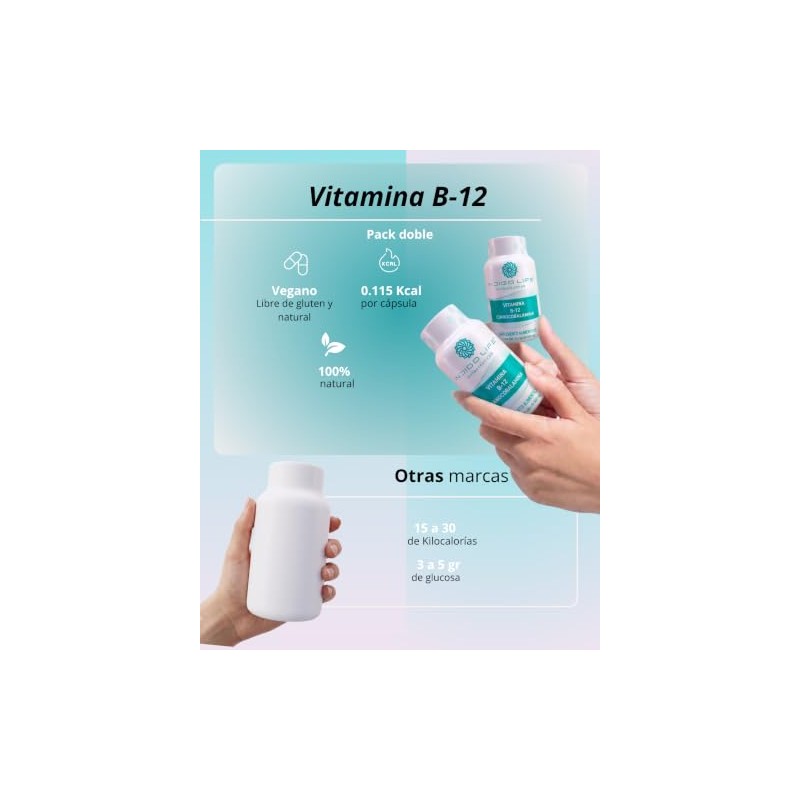 Vitamina B12 en Cápsulas Veganas 2 Pack frascos de 30