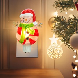 Wonder Solar Christmas Santa-hatted Snowman Night Light, Snowman Holiday Night Lights Plug Into Wall, 4.9" Christmas Bethroom LED Nightlights for Kids, Toddler, Baby, Childrens