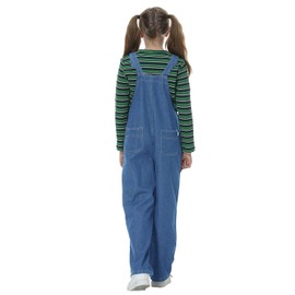 Rolanko Girls Jeans Bib Overalls, Baggy Denim Dungarees Jumpsuit for Big Kids, Blue Button, Tag Size:160