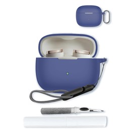 Case for Bowers & Wilkins Pi8 Wireless Earbuds,Soft Protective,Shockproof, BOVUGAC Silicone Case Cover with Keychain & Cleaning Kit & Lanyard-Blue