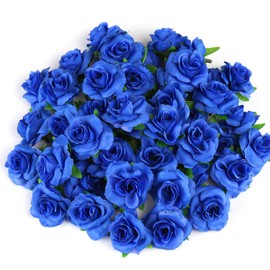 Kesoto 50pcs Royal Blue Roses Artificial Flowers Bulk, 1.6" Small Silk Fake Roses Flower Heads for Decoration, Crafts, Wedding Centerpieces Bridal Shower Party Home Decor