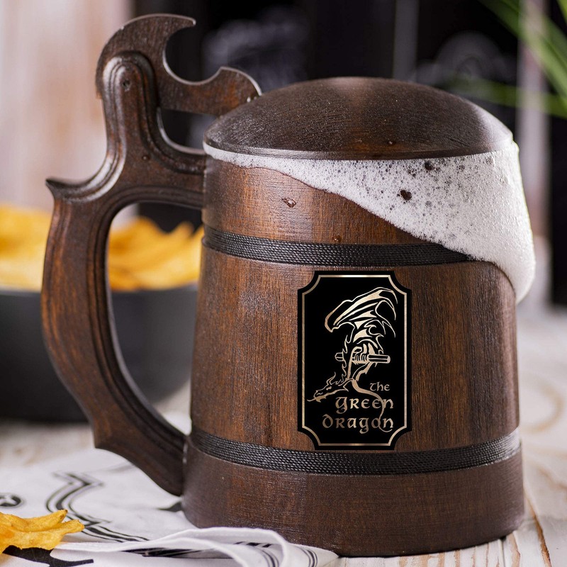 Green Dragon Wooden Beer Mug, Lord Beer Stein, Game Gift,