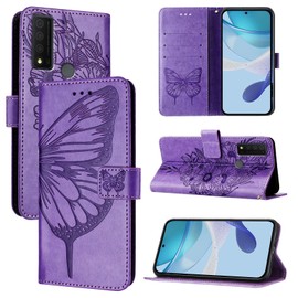 Asdsinfor Case for TCL 30 XE 5G, PU Leather Folio Flip Wallet Case with Credit Cards Holder Kickstand Magnetic Closure Protective Cover for TCL 30 XE 5G,Light Purple Butterfly YB