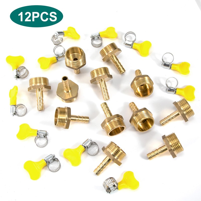 Brass Pipe Adapter, 12 Pieces 8 mm Barb x 3/4