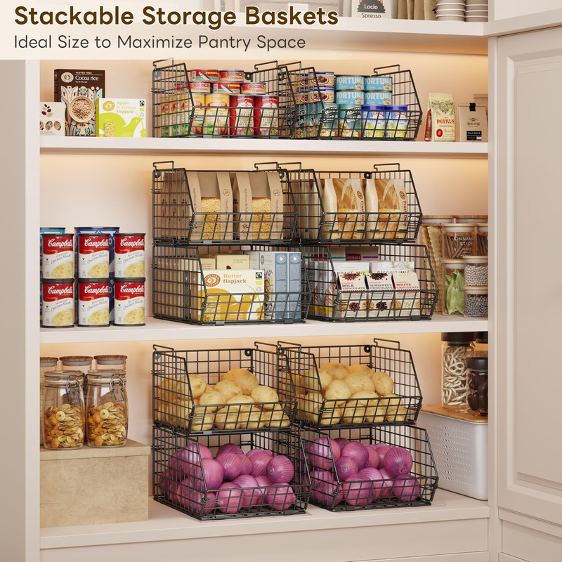 X-cosrack 2-Tier Stackable Wire Baskets with Wood Lids, Fruit Basket