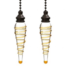 Ceiling Fan Pull Chains Ornaments 12 Inches Yellow Glass Pendant with Bead Pull Chain Connectors Decorative Extension For Ceiling Light Lamp Fan Chain 2 Pcs(Copper)