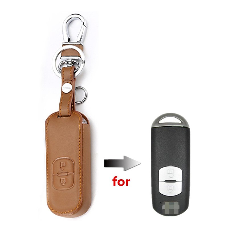 Happyit Leather Car Key Fob Cover Case for Mazda 2