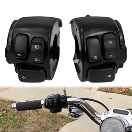 HCmotorku Motorcycle 1" 25mm Handlebar Switch Control with Wiring Harness Fit for Harley Touring Sportster Dyna Softail (Black)