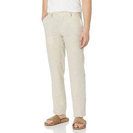 Kroon Men's Andrew Flat Front AIM Active Inspired Movement Delave Linen Suit Separate Pants Modern Fit, Natural