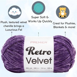 Premier Yarns Retro Velvet Iris 1088-20 (3-Skeins - Same Dye Lot) Chunky Bulky #5 Polyester Yarn for Crocheting and Knitting with Project Bag