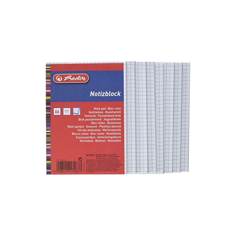 Herlitz 170639 spiral notebook A6, 50 sheets, pack of 8