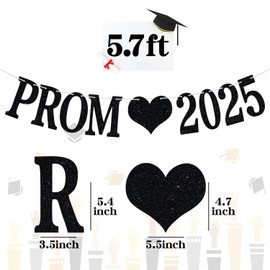 Prom 2025 Banner, 2025 Prom Night Bunting Decorations, Class of 2025 Graduation Party Decorations, College High School Grad Party Supplies, Black Glitter