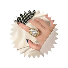 Vacaonio Vintage Baroque Pearl Open Ring Large Pearl Wrap Ring White Irregular Pearl Ring Adjustable Open Ring Baroque Pearl Cuff Ring Pearl Statement Band Ring Wedding Birdal Ring Jewelry for Women