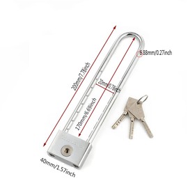 Keyed Long Padlock, 1.5-inch Solid Brass, Removable and Adjustable Length Latch, for Bicycle Lock, cabinets, and Gates