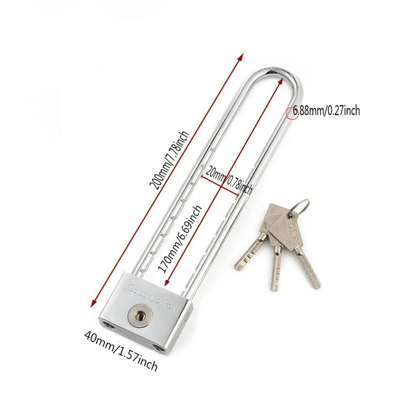 Keyed Long Padlock, 1.5-inch Solid Brass, Removable and Adjustable Length