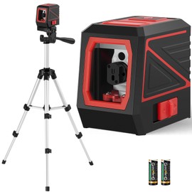 Laser Level with Tripod，100 Ft Manual Self leveling Laser Level, Green Cross Line Rotary Lasers，Use for Picture Hanging Floor Construction Tile Wall Home Renovation, Indoor Project, Battery Included