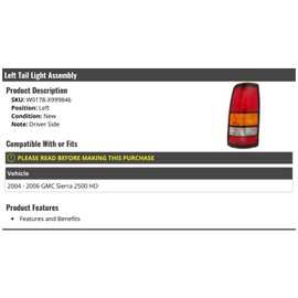 Left Tail Light Assembly - Compatible with 2004-2006 GMC Sierra 2500 HD