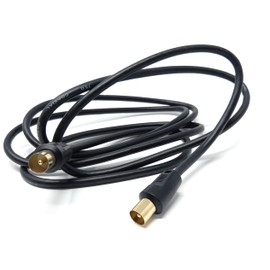 DRUT 1.8m TV RF Male to Male Aerial Antenna Coaxial Cable With Female to Female Coupler, Gold Connectors 75 ohm, 3C2V (6ft, Black)