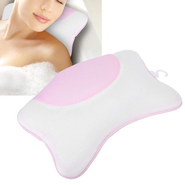 Bath Pillow, Suction Cup Design Bathtub Spa Pillow with Reticular Cavity Surface Equipped with Hooks (#2)