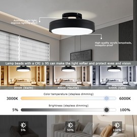 Klmeiday Modern Bladeless Ceiling Fans with Lights and Remote, Reversible, DC Motor 6 Speeds, Stepless dimming and CCT 3000K-6000K LED Lights for Bedroom Kids Room (A07-Black, 17.72IN)