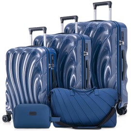 Cosbarn Luggage Sets 5 Piece Suitcases with Wheels, Suitcase Set, ABS+PC Hardshell Luggage set with Phone Holder Durable Travel Luggage with TSA Lock Spinner Wheels, Navy