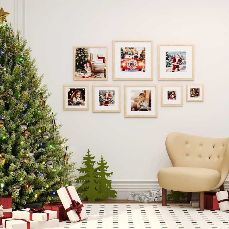KINLINK 4x4 Picture Frame, Natural Square Solid Wood Frames for