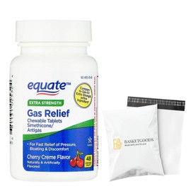 BASKETGOODS Equate Gas Relief-Simethicone 125 mg, Chewable Tablets Cherry Creme 48 Count (Pack of 1) for Stomach Comfort, Set by Basket Goods