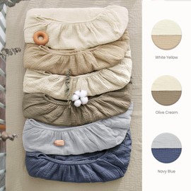 Lulumoon Muslin Crib Sheet Fitted Crib Mattress Sheet for Boys and Girls, 28"x 52" (Cream & Sand)