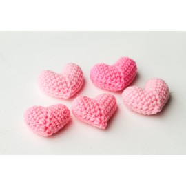 redchocol8(R NEW Set of 5 Handmade Crochet Pink Hearts Amigurumi 3D Charm Wedding Card-making Deco
