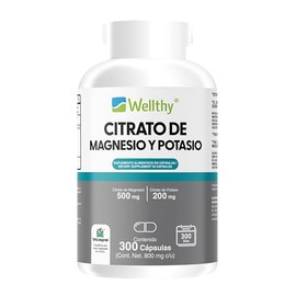 Wellthy Citrato de Magnesio y Potasio 300 Cápsulas. Tomar Sólo una Cápsula al día, Excelente fuente de Potasio y Magnesio, Cápsula Vegana.