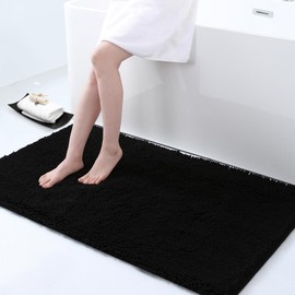 smiry Luxury Chenille Bath Rug 47''x24'', Extra Soft and Absorbent Shaggy Bathroom Mat Rugs, Machine Washable, Non-Slip Plush Carpet Runner for Tub, Shower, and Bath Room, Black